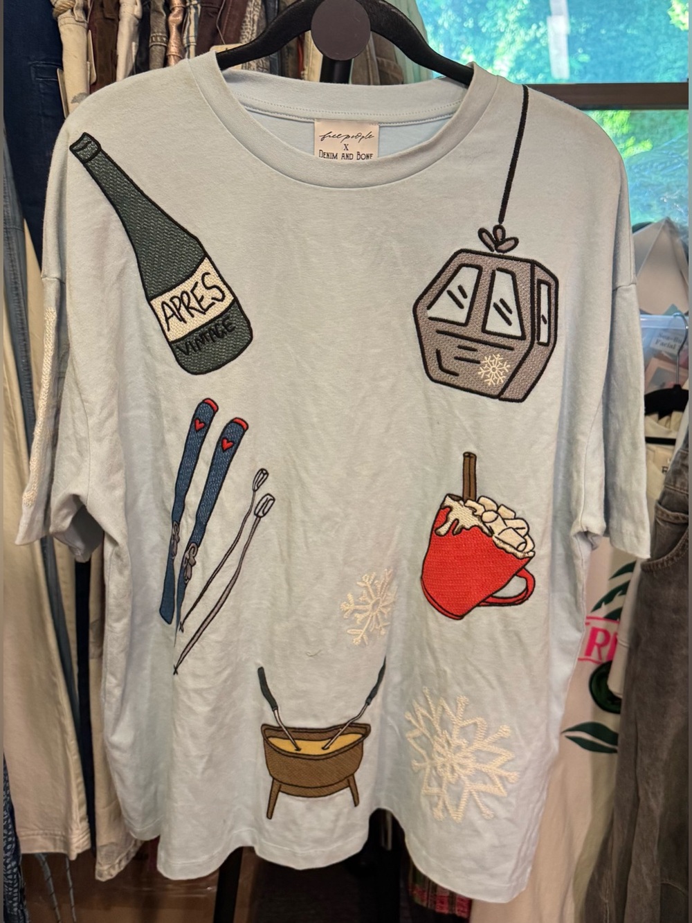 NWT Free People Denim And Bone Dinner Party Embroidered Tee apres light blue - S - Picture 5 of 8